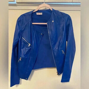 Faux leather fabric combo jacket- electric blue- like new!